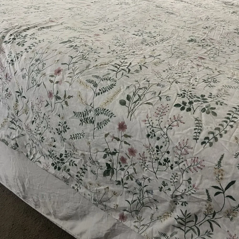 IKEA TIMJANSMOTT Duvet Cover Full/Queen + Shams 218X218 White Floral Botanicals